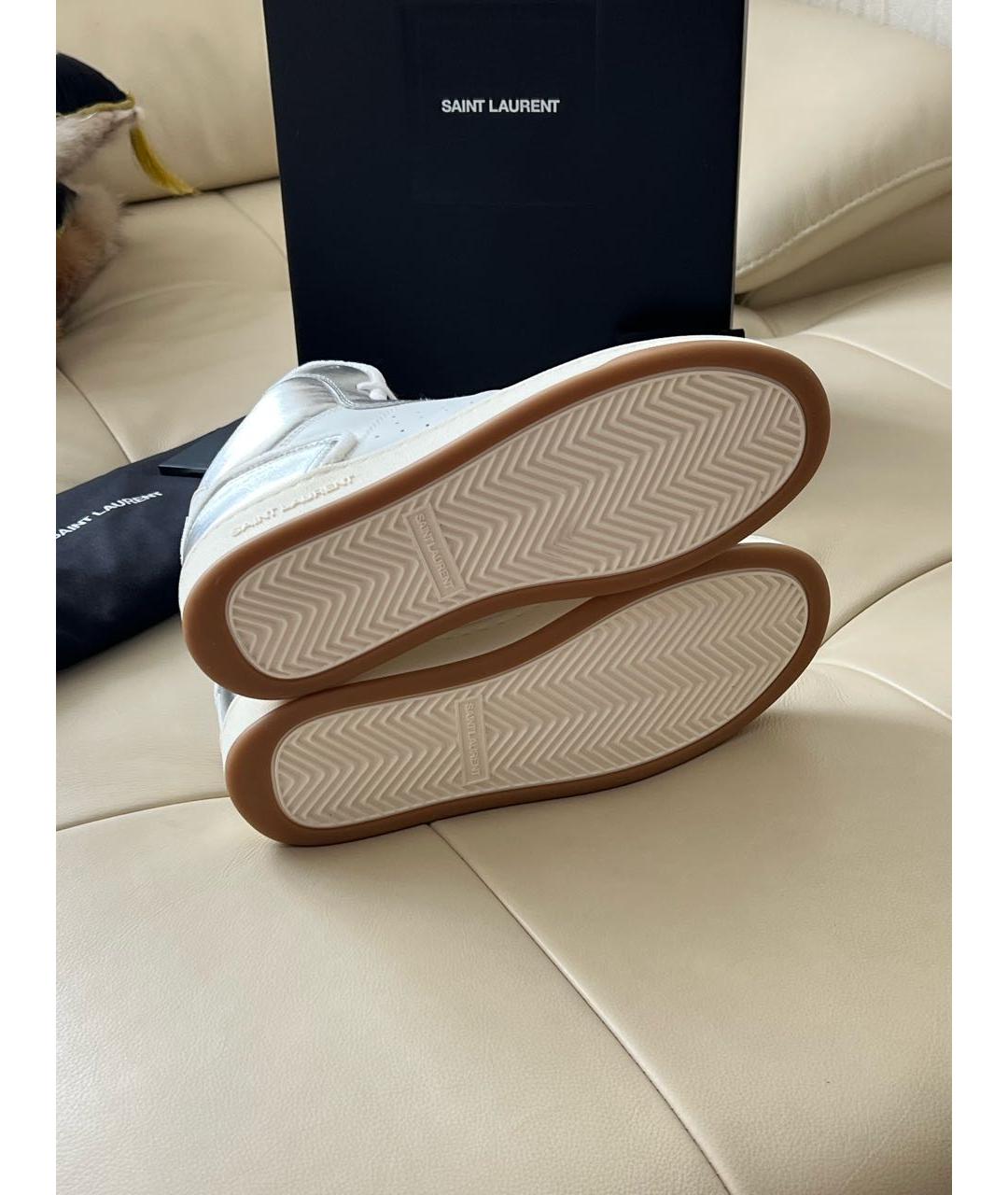 SAINT LAURENT Белые кожаные высокие кроссовки / кеды, фото 5