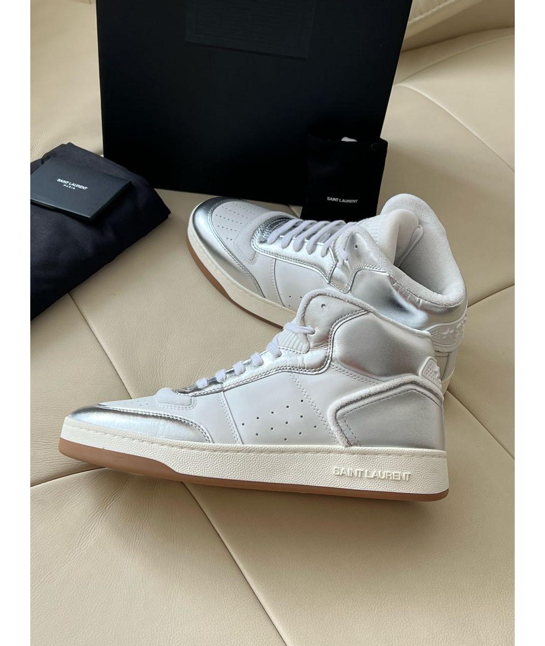 SAINT LAURENT Белые кожаные высокие кроссовки / кеды, фото 2