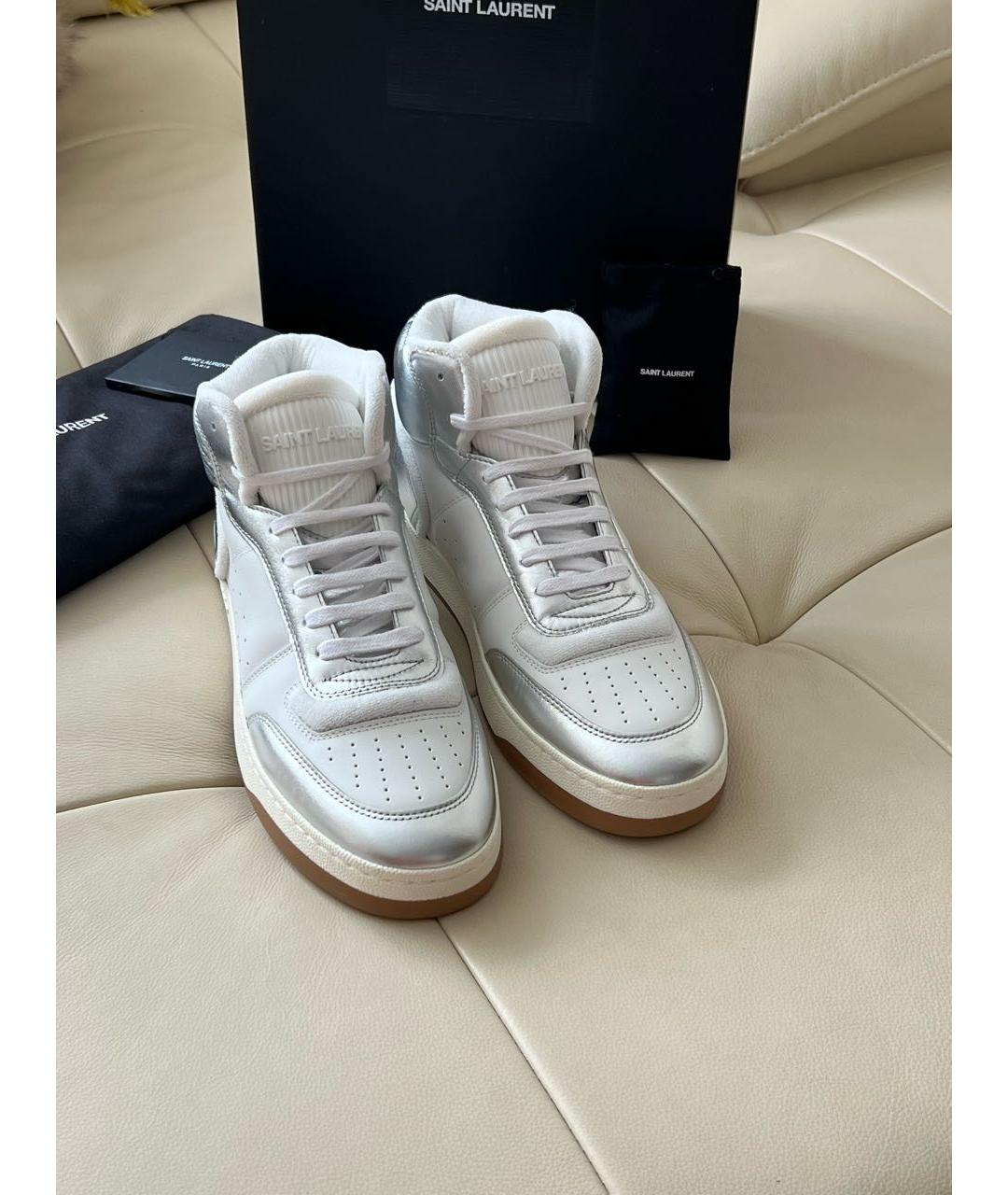 SAINT LAURENT Белые кожаные высокие кроссовки / кеды, фото 4