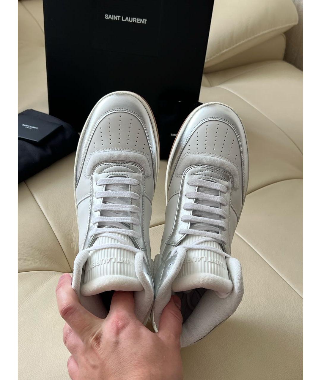 SAINT LAURENT Белые кожаные высокие кроссовки / кеды, фото 6
