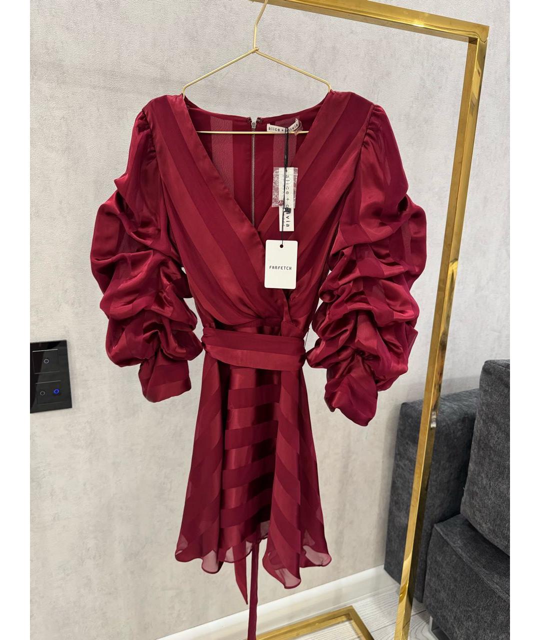 ALICE+OLIVIA Бордовое шелковое коктейльное платье, фото 5