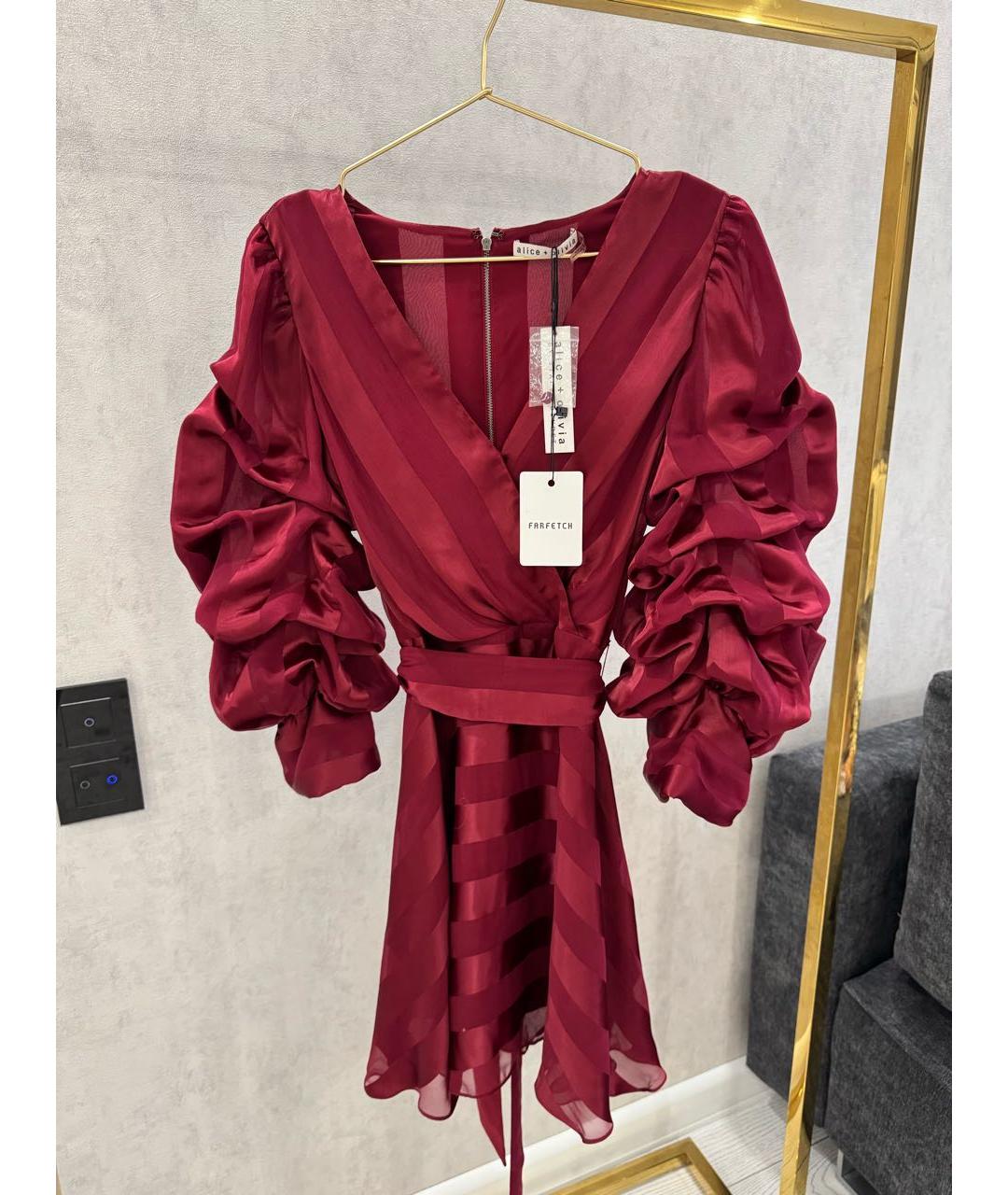 ALICE+OLIVIA Бордовое шелковое коктейльное платье, фото 9