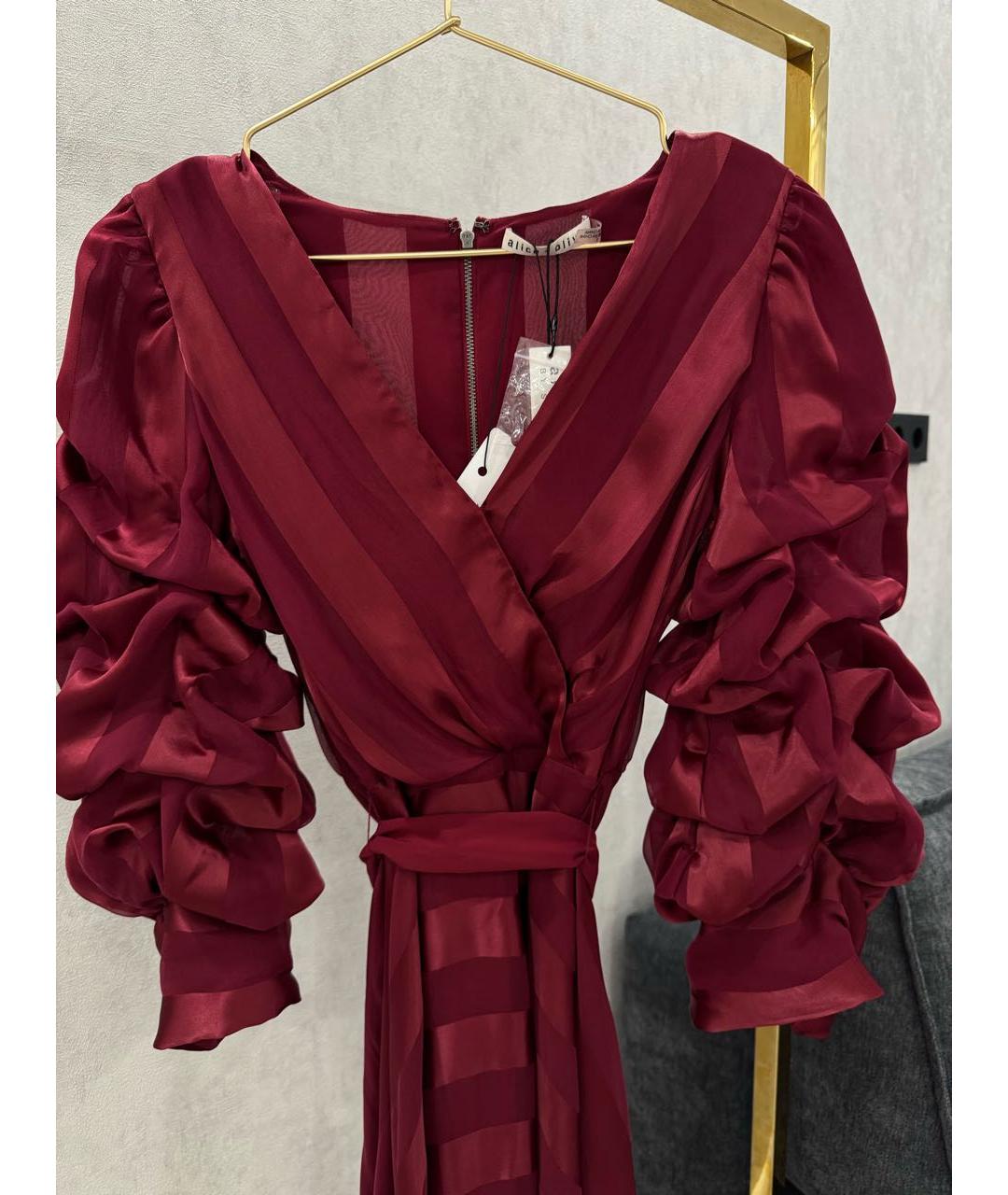 ALICE+OLIVIA Бордовое шелковое коктейльное платье, фото 4