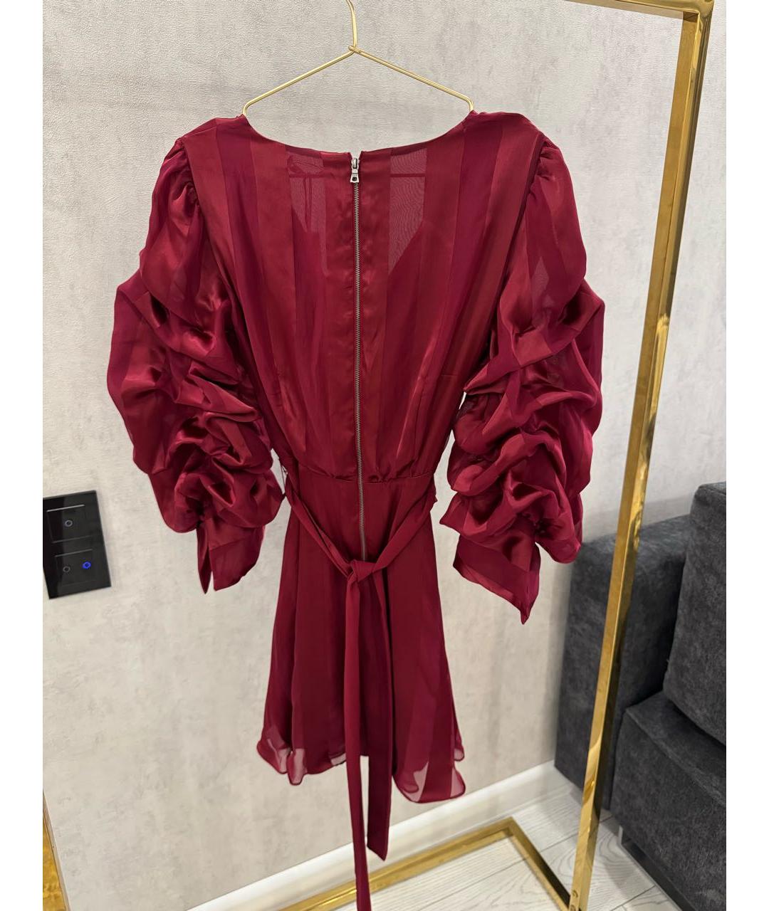 ALICE+OLIVIA Бордовое шелковое коктейльное платье, фото 2