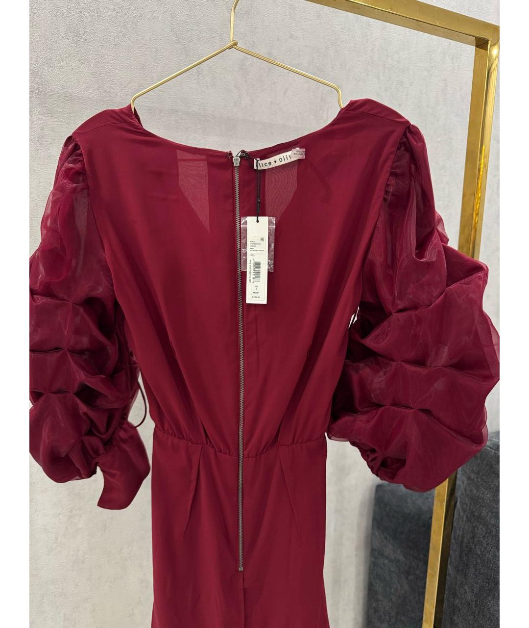 ALICE+OLIVIA Бордовое шелковое коктейльное платье, фото 3