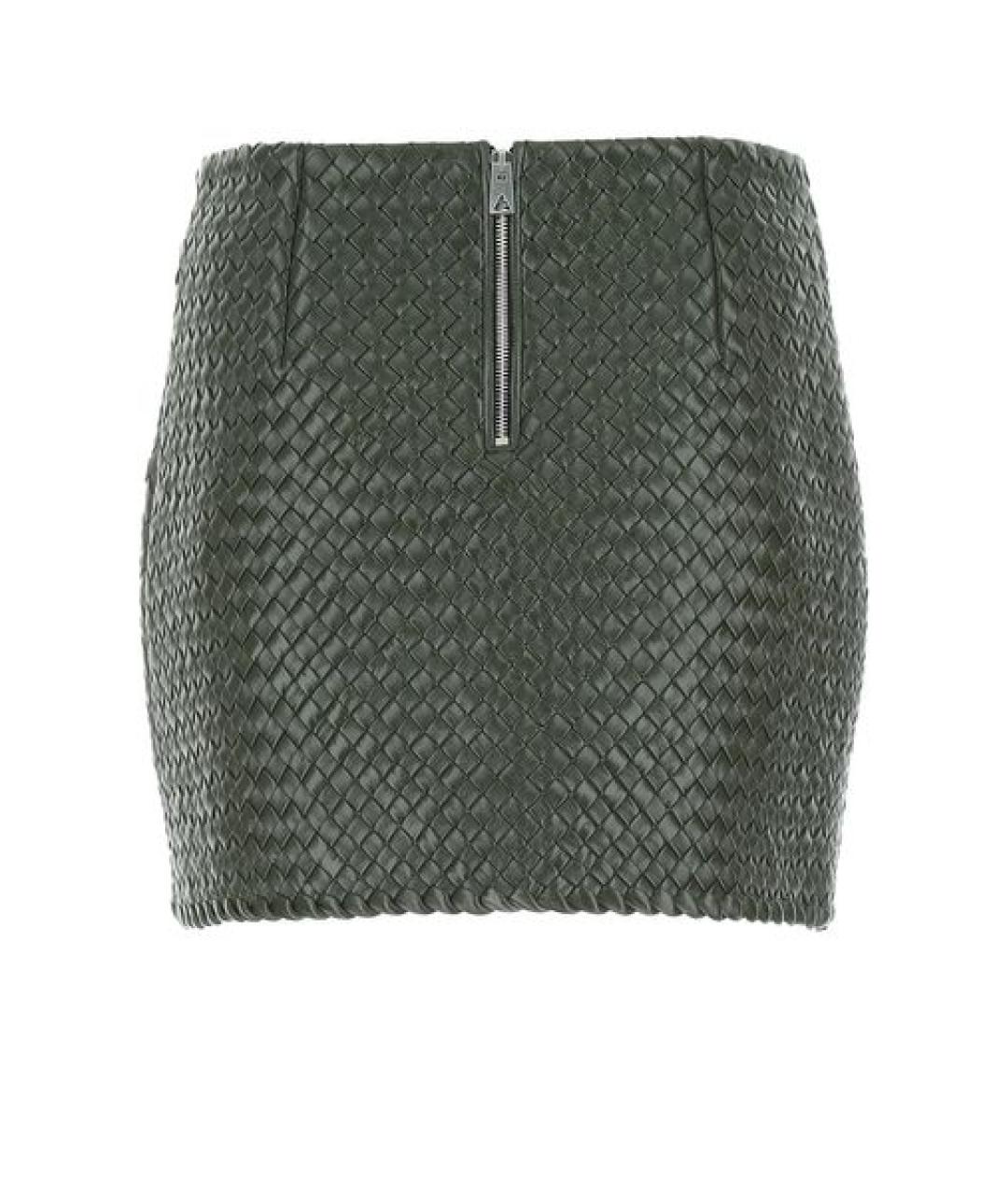 BOTTEGA VENETA Зеленая кожаная юбка мини, фото 2