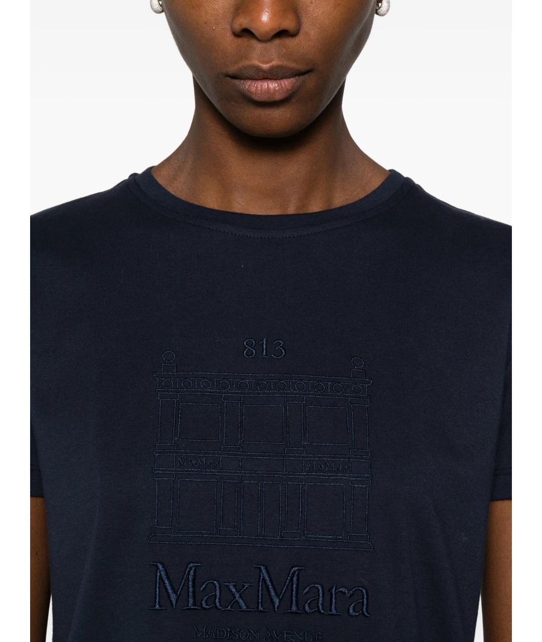 'S MAX MARA Темно-синяя хлопковая футболка, фото 5
