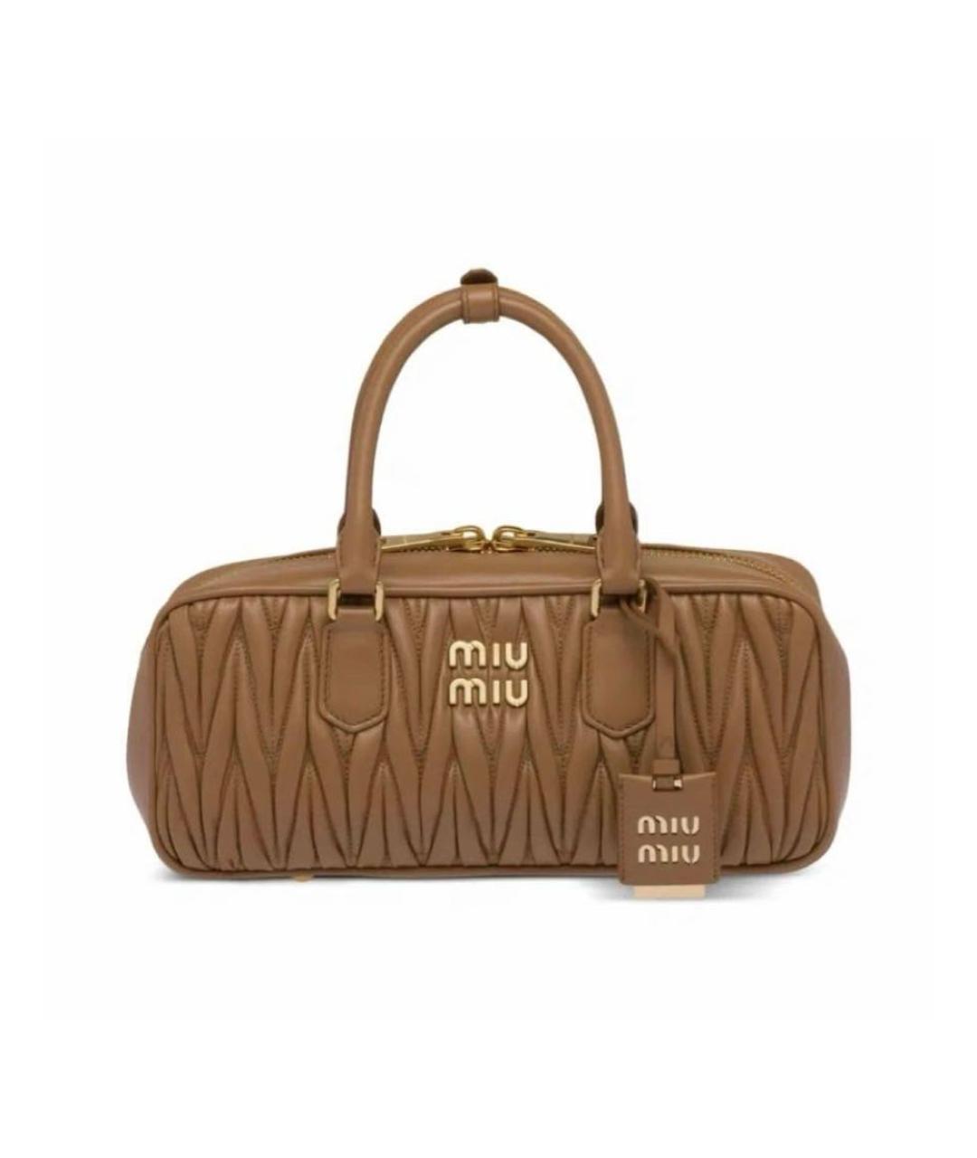 MIU MIU Бежевая кожаная сумка с короткими ручками, фото 9
