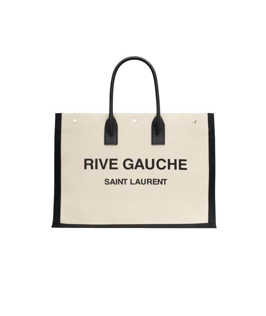 SAINT LAURENT Бежевая тканевая сумка тоут, фото 1