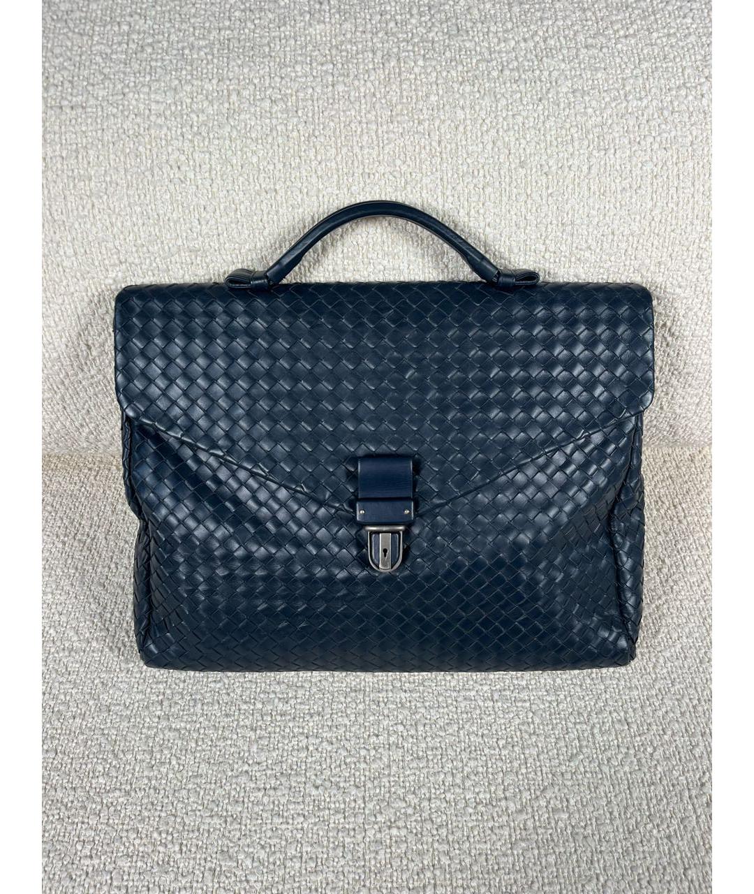 BOTTEGA VENETA Темно-синий кожаный портфель, фото 9