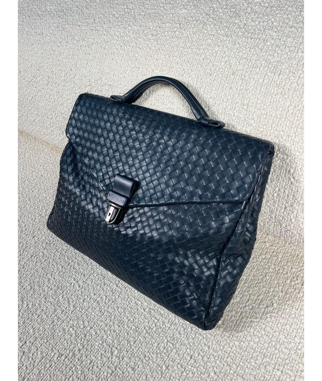 BOTTEGA VENETA Темно-синий кожаный портфель, фото 5