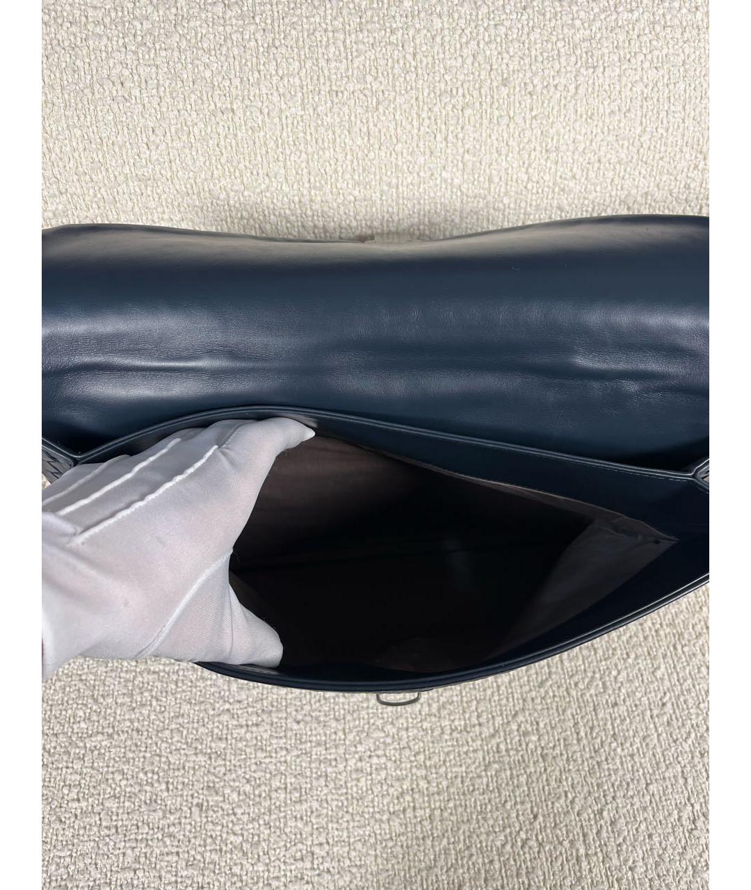 BOTTEGA VENETA Темно-синий кожаный портфель, фото 4