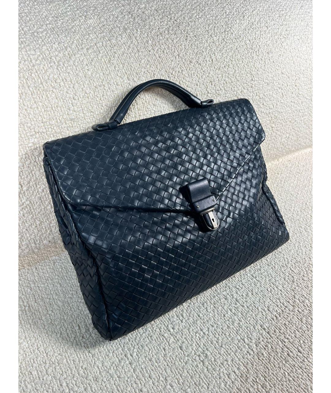 BOTTEGA VENETA Темно-синий кожаный портфель, фото 2