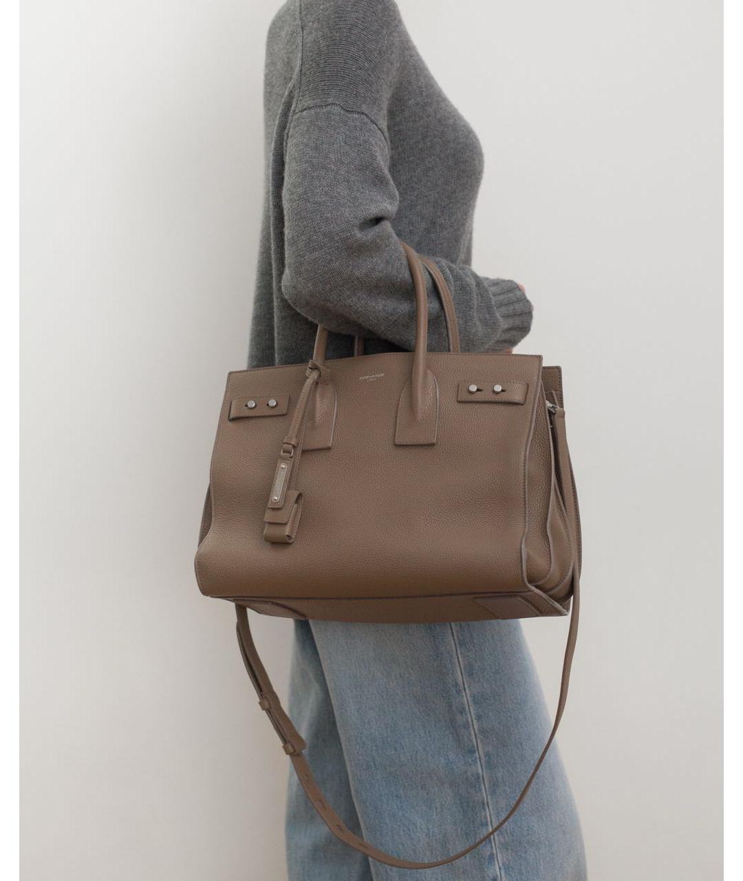 SAINT LAURENT Бежевая кожаная сумка через плечо, фото 3