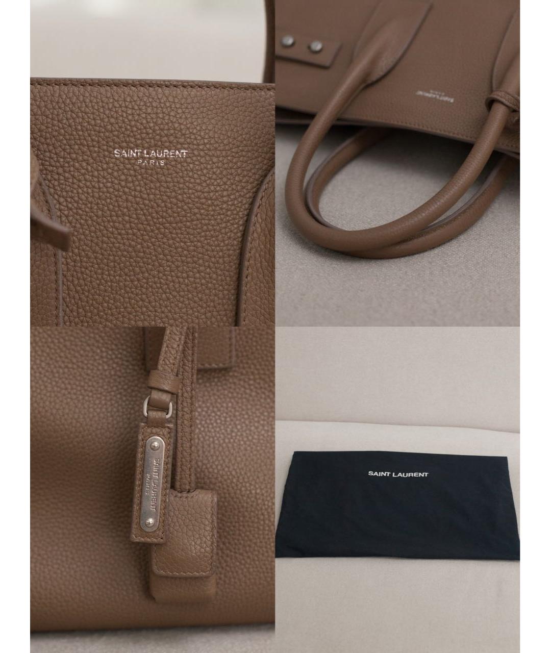 SAINT LAURENT Бежевая кожаная сумка через плечо, фото 6