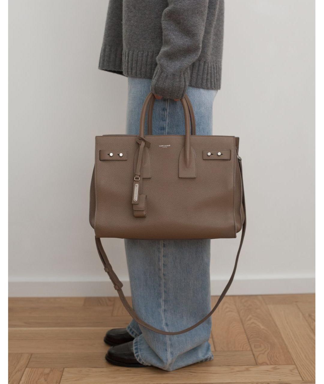 SAINT LAURENT Бежевая кожаная сумка через плечо, фото 4