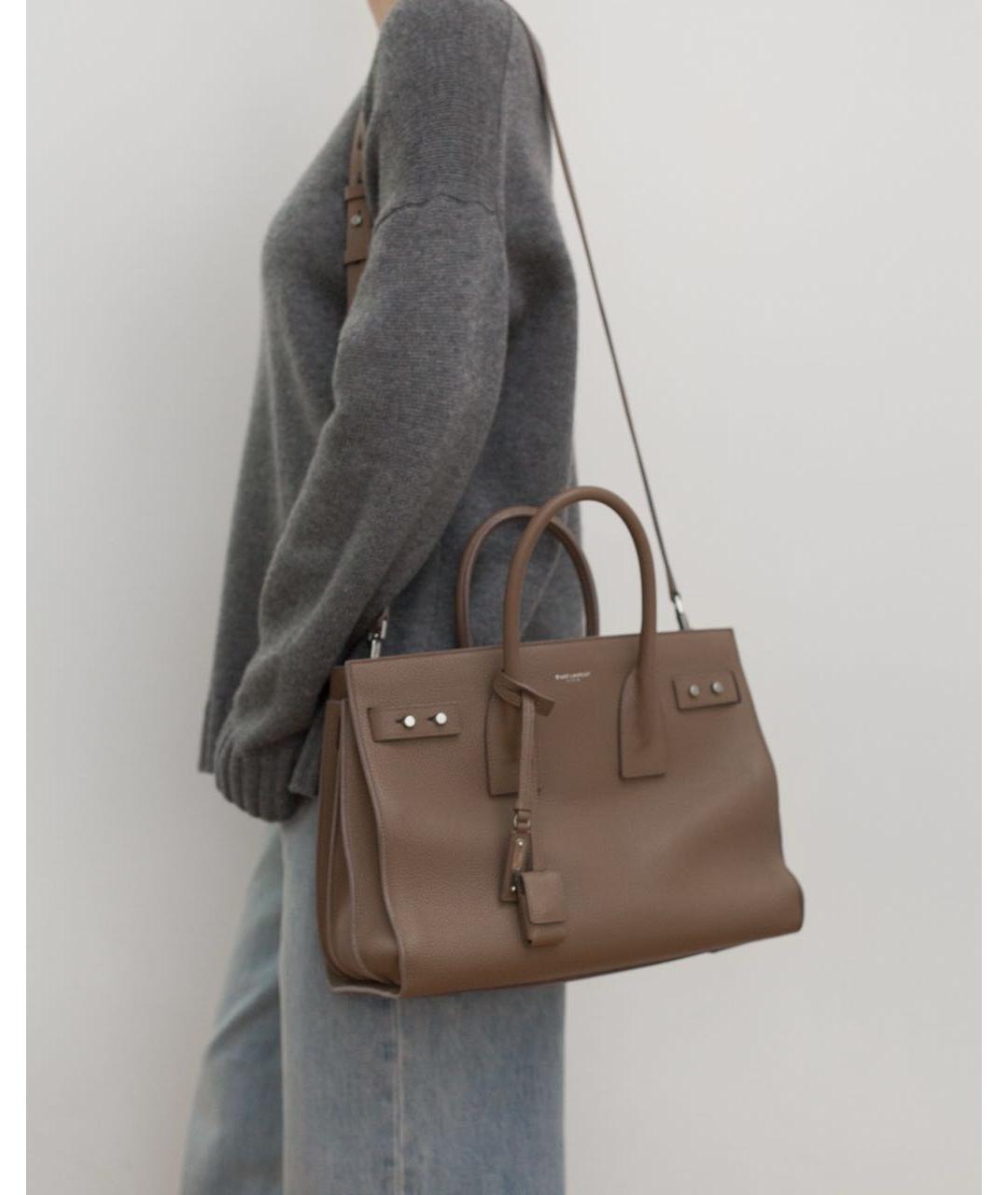 SAINT LAURENT Бежевая кожаная сумка через плечо, фото 2