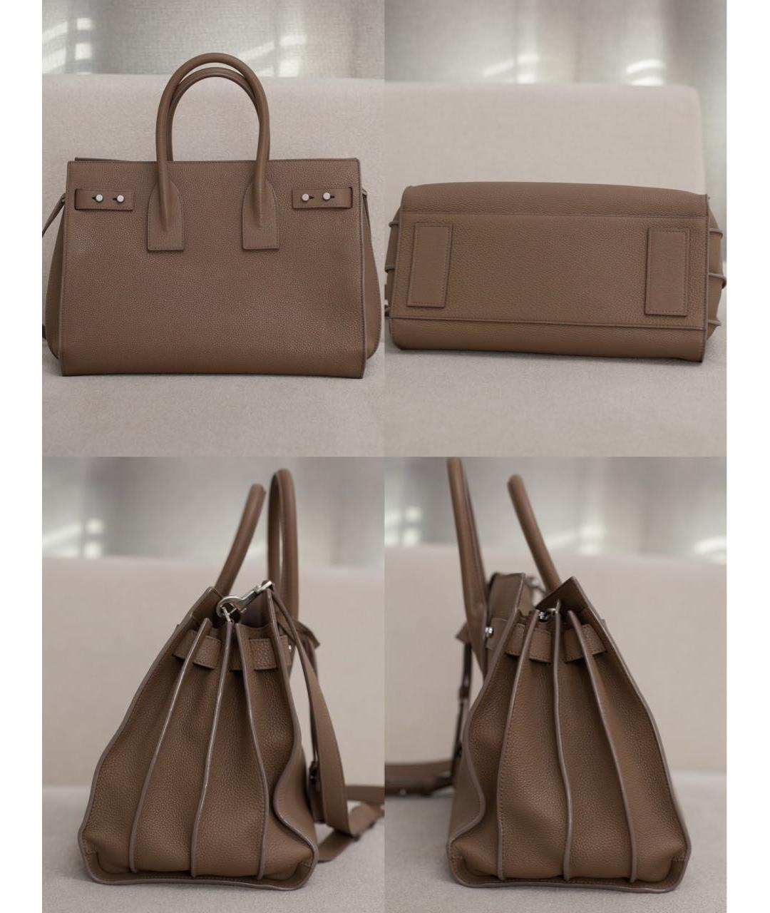 SAINT LAURENT Бежевая кожаная сумка через плечо, фото 5