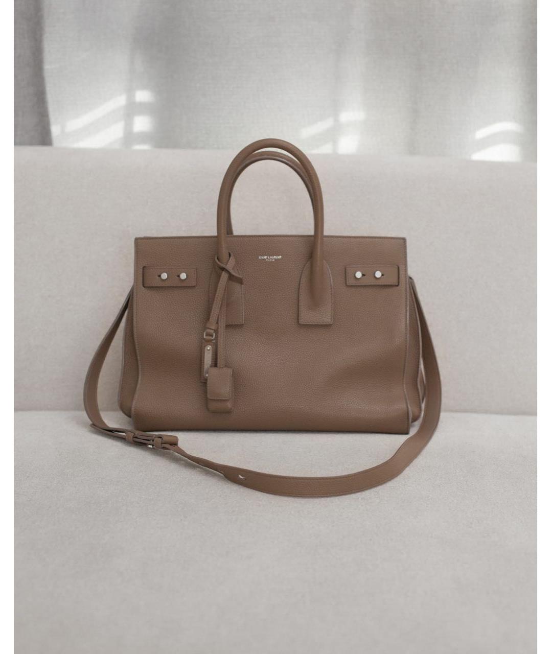 SAINT LAURENT Бежевая кожаная сумка через плечо, фото 9