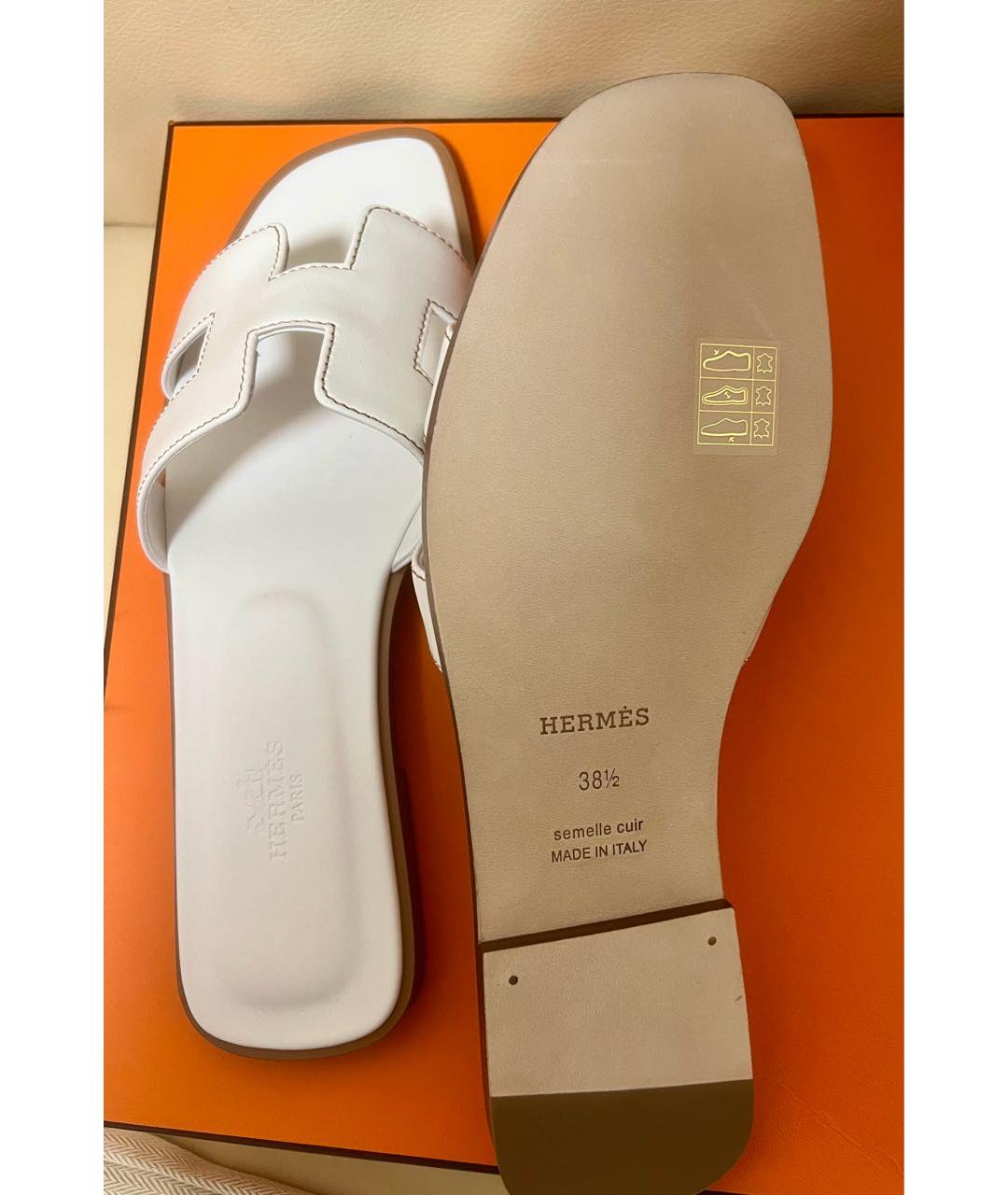 HERMES Белые кожаные шлепанцы, фото 4