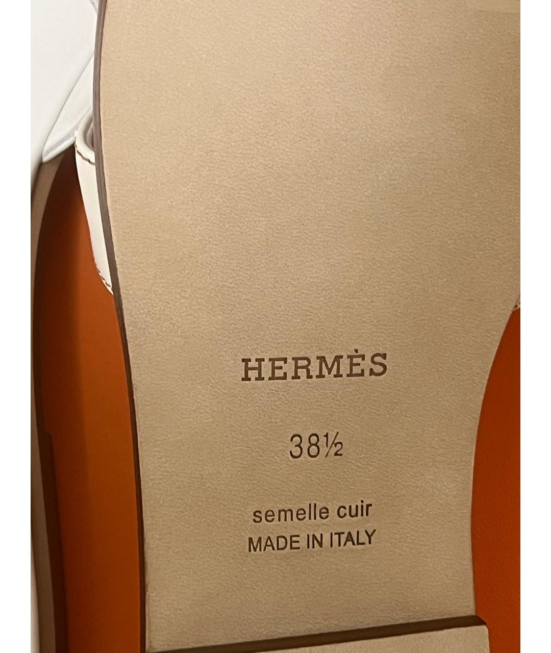 HERMES Белые кожаные шлепанцы, фото 5