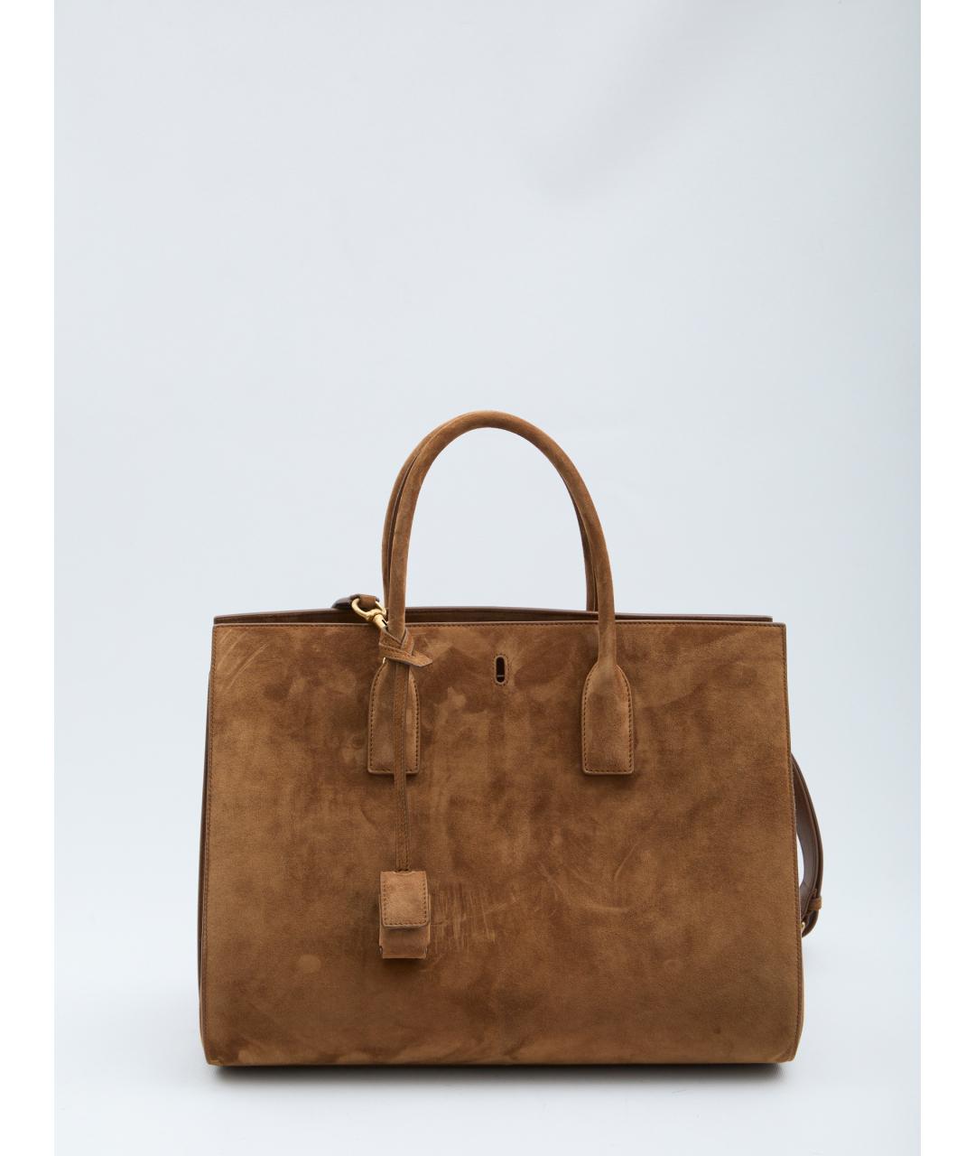 SAINT LAURENT Коричневая замшевая сумка тоут, фото 6