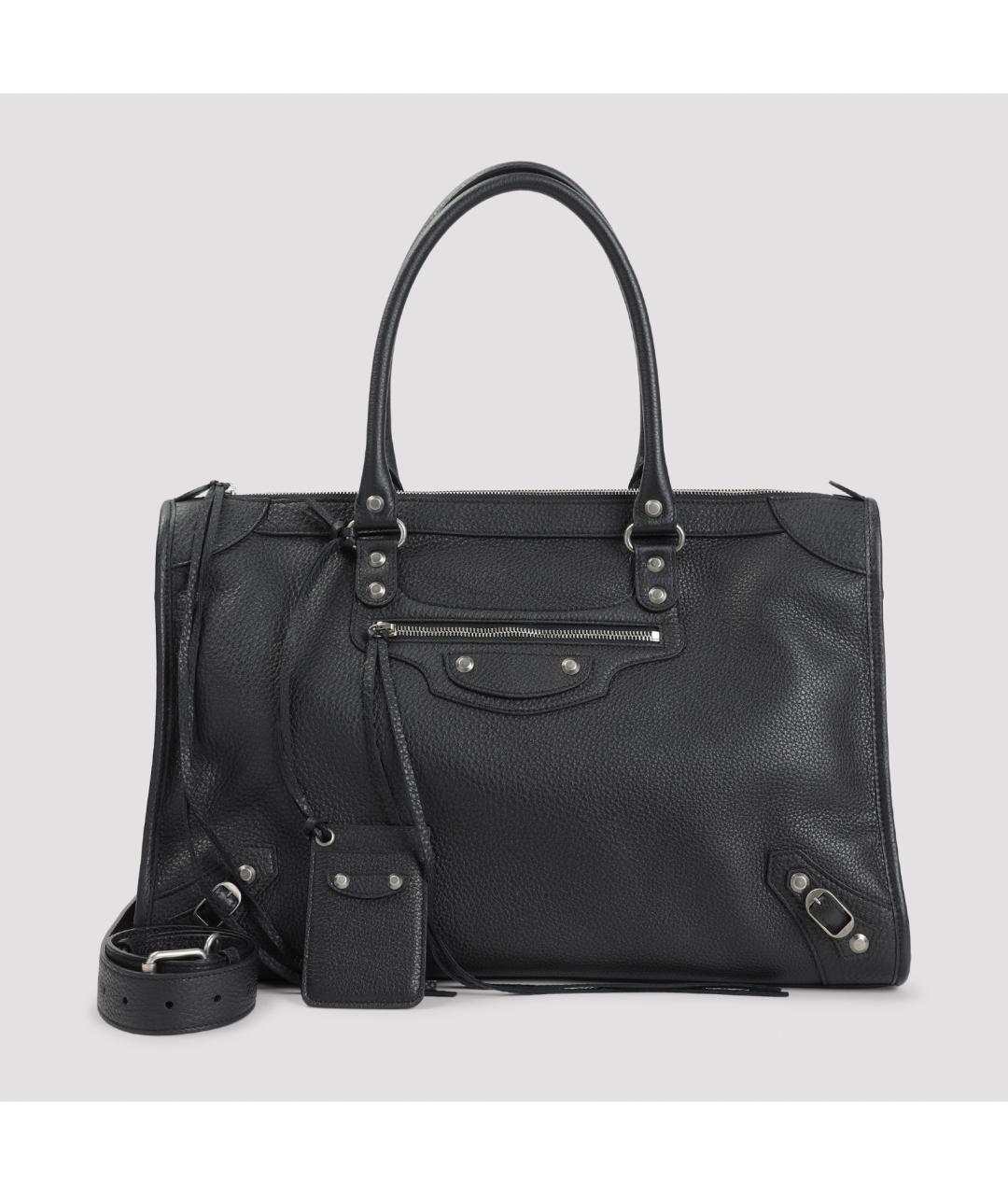 BALENCIAGA Черная кожаная сумка тоут, фото 3