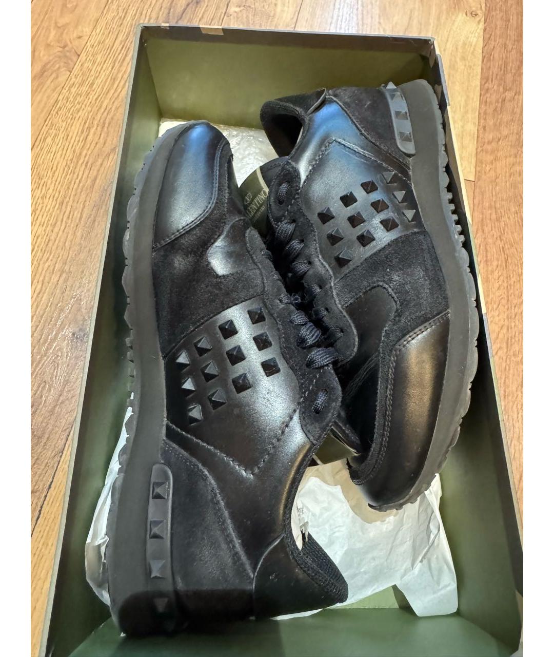 VALENTINO Черные кожаные низкие кроссовки / кеды, фото 3