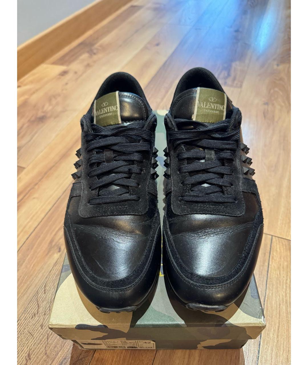 VALENTINO Черные кожаные низкие кроссовки / кеды, фото 2