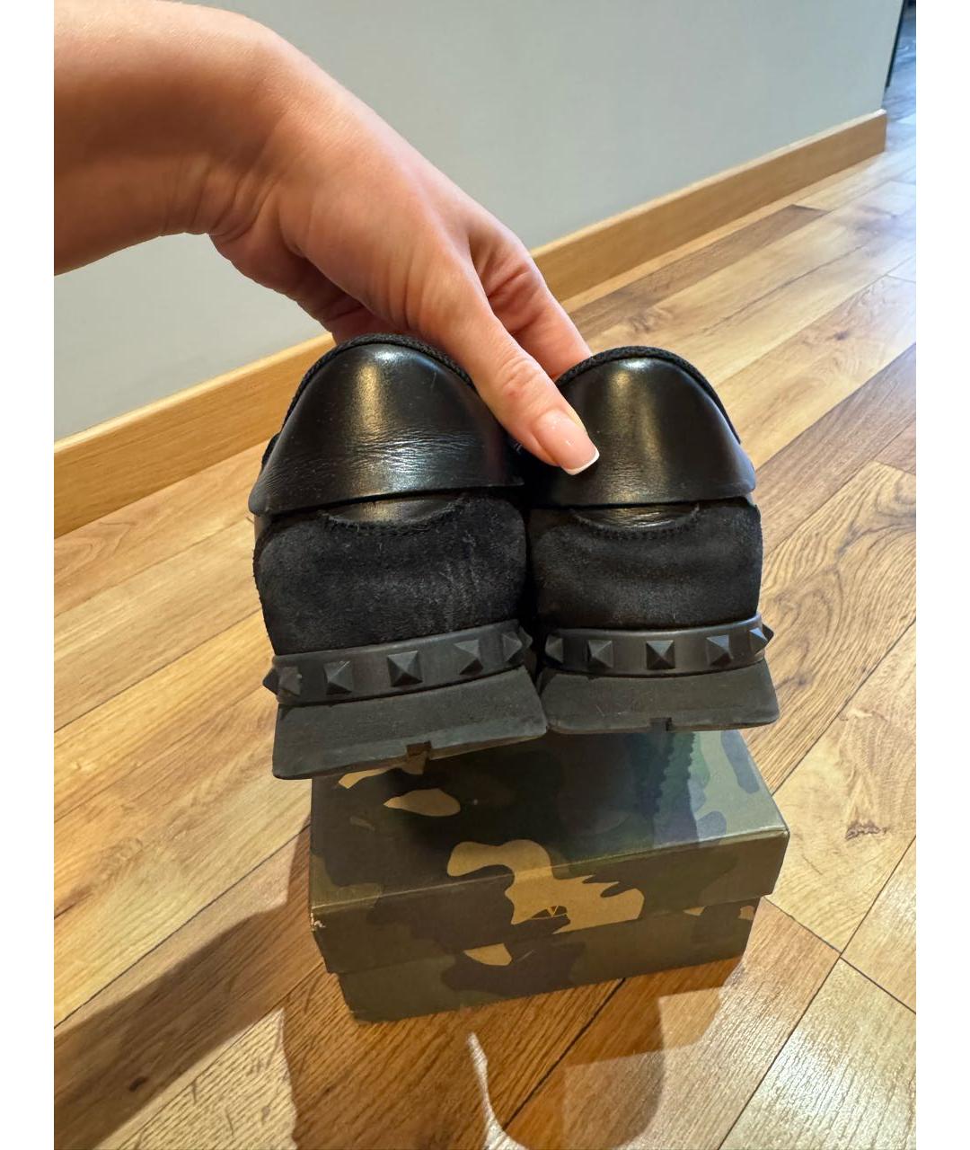 VALENTINO Черные кожаные низкие кроссовки / кеды, фото 4