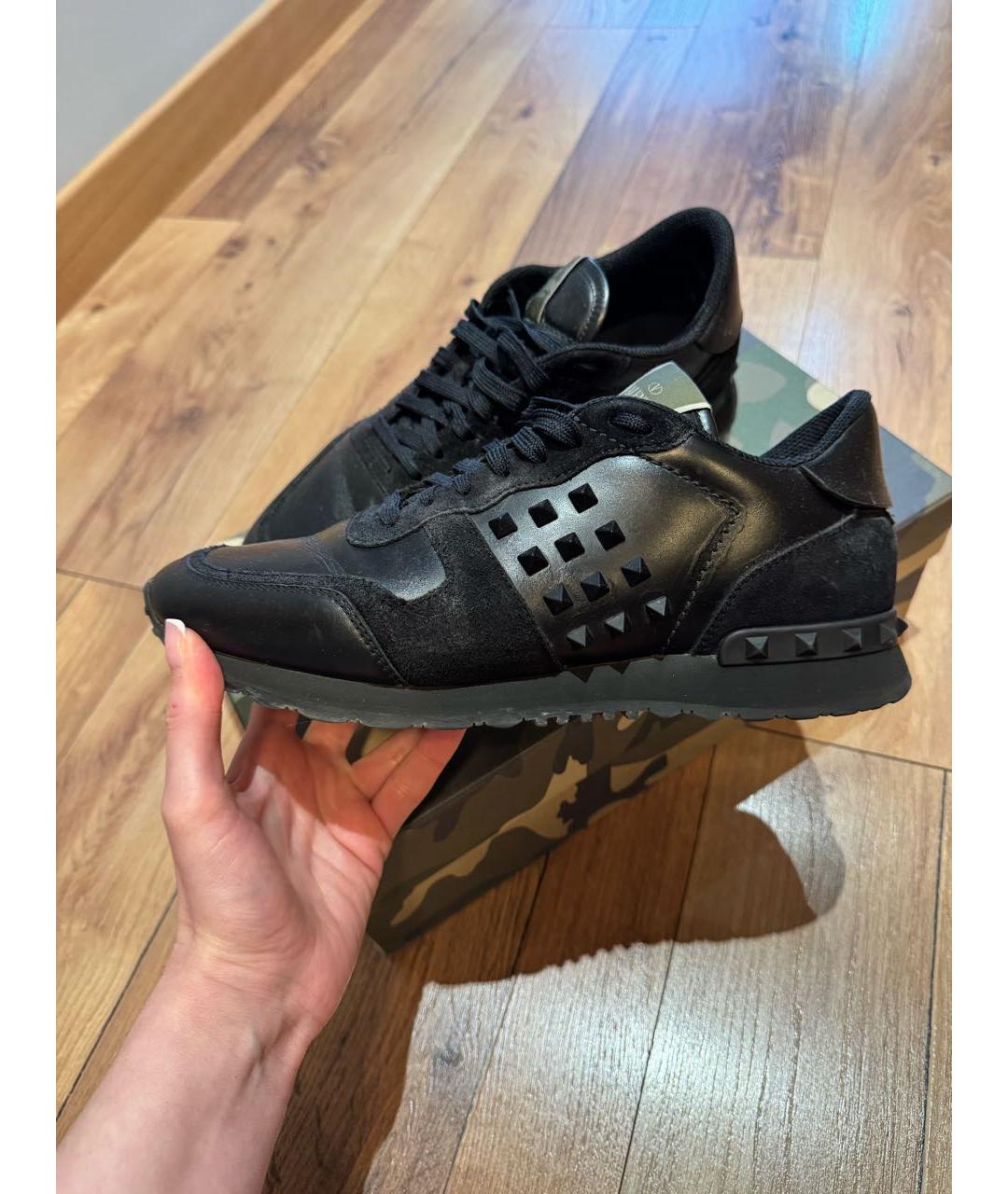 VALENTINO Черные кожаные низкие кроссовки / кеды, фото 5