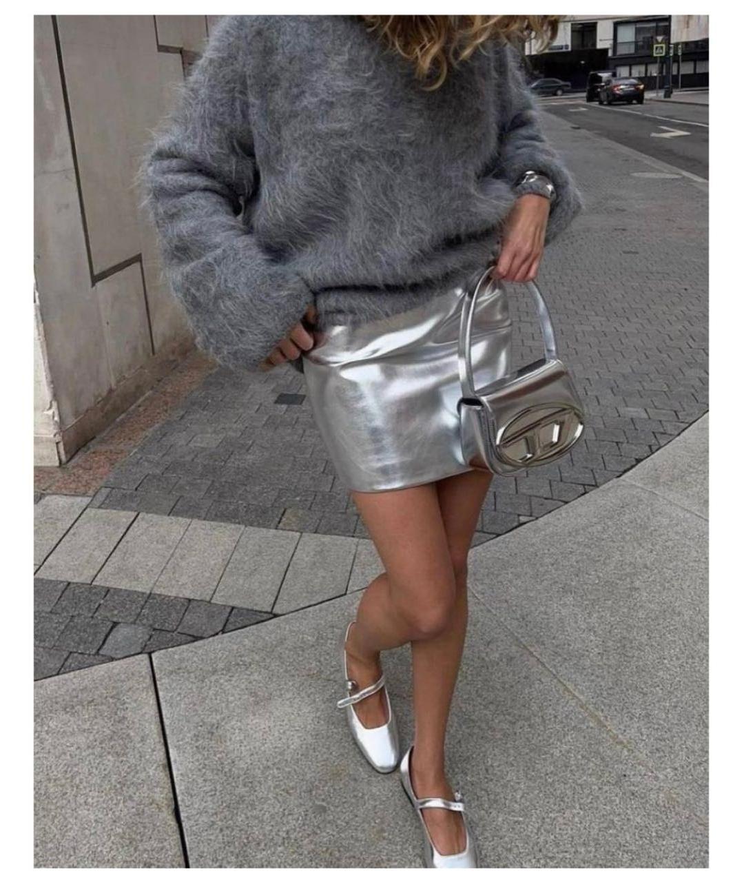 DIESEL Серебряная кожаная сумка с короткими ручками, фото 6