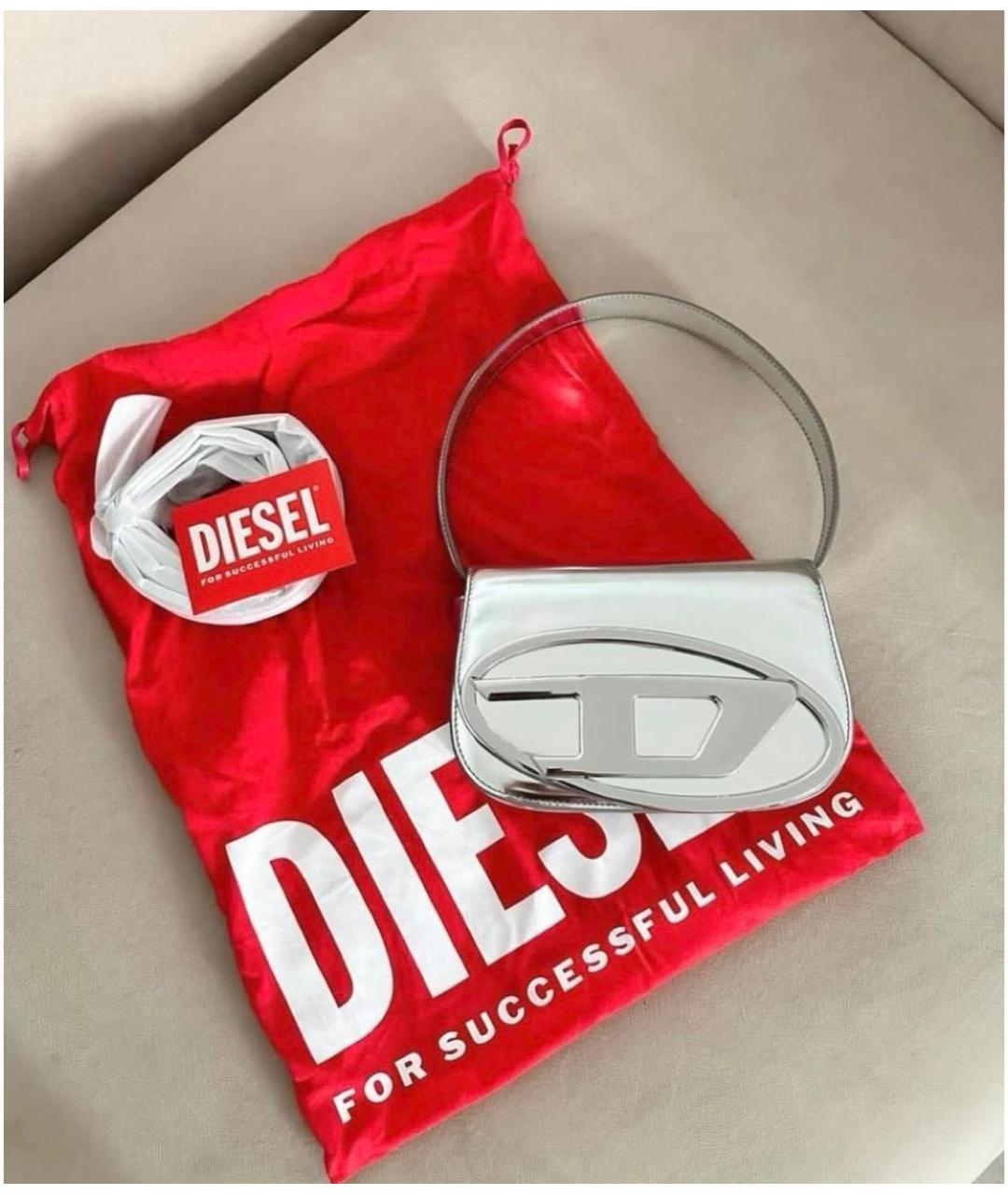 DIESEL Серебряная кожаная сумка с короткими ручками, фото 2