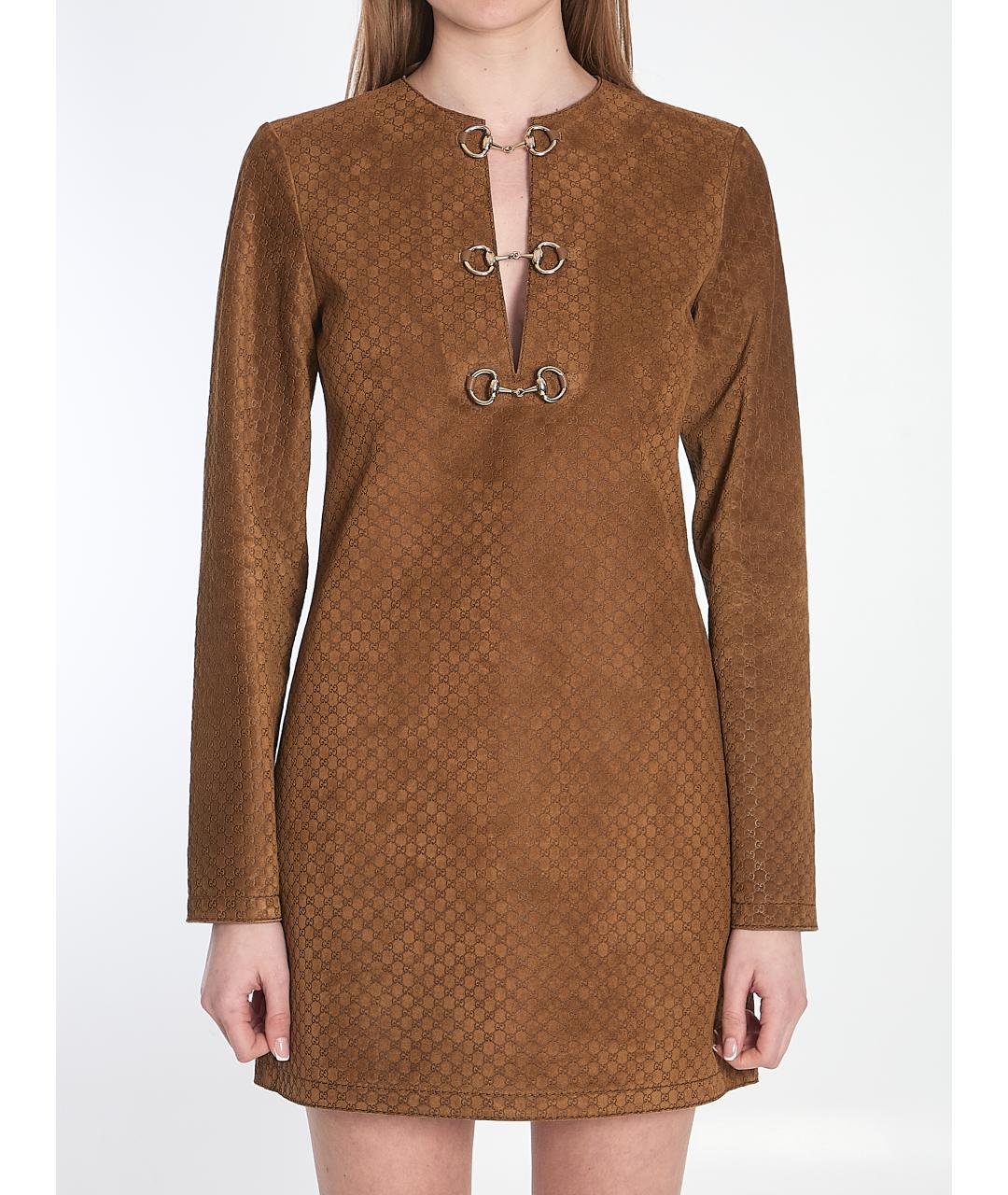 GUCCI Коричневое замшевое повседневное платье, фото 2