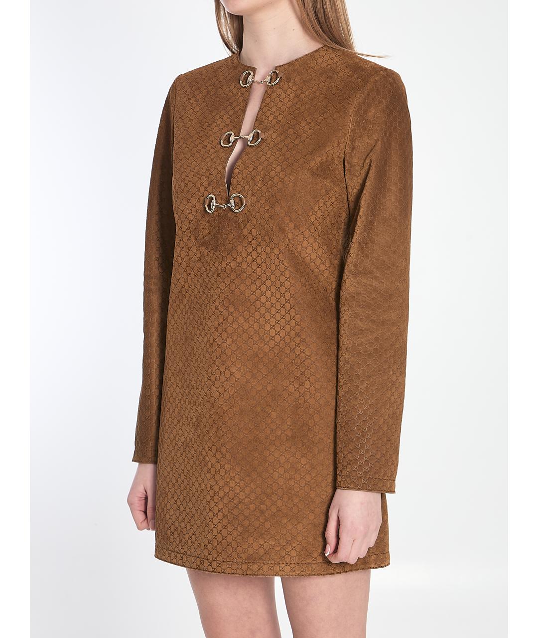 GUCCI Коричневое замшевое повседневное платье, фото 3