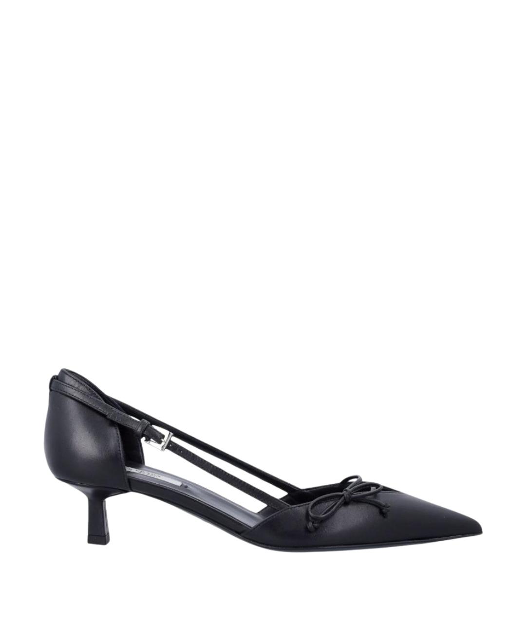 PRADA Черные кожаные лодочки на низком каблуке, фото 1