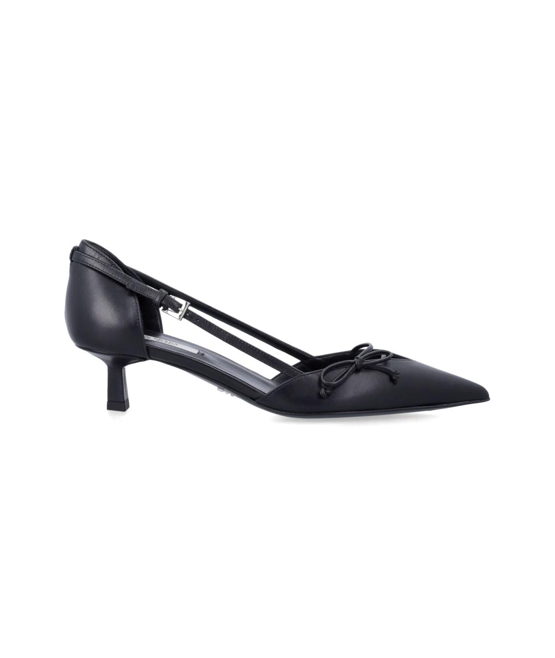 PRADA Черные кожаные лодочки на низком каблуке, фото 4