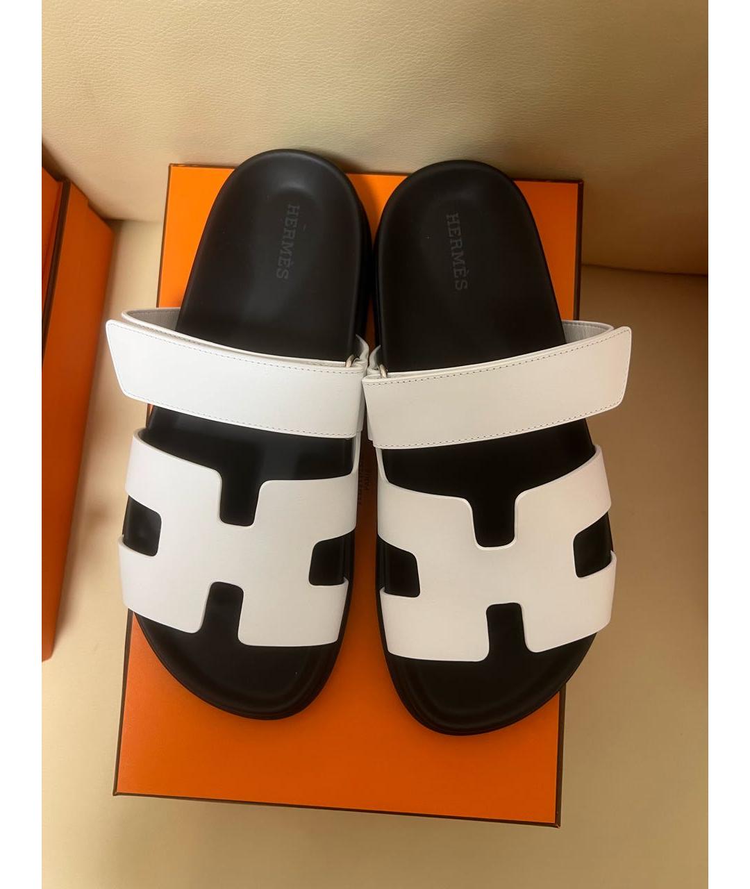 HERMES Белые кожаные шлепанцы, фото 2