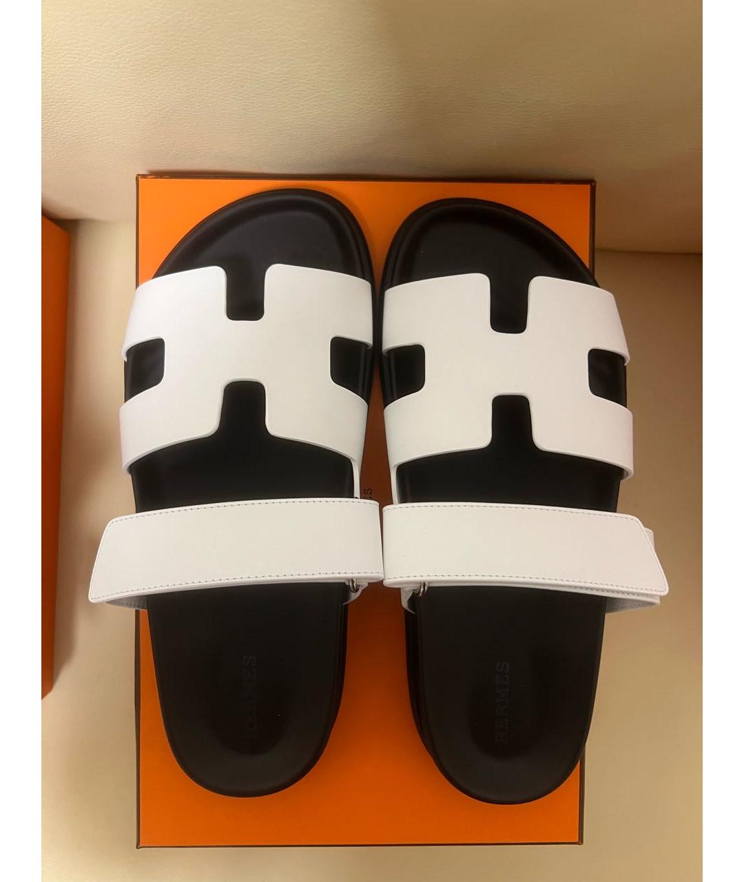 HERMES Белые кожаные шлепанцы, фото 3
