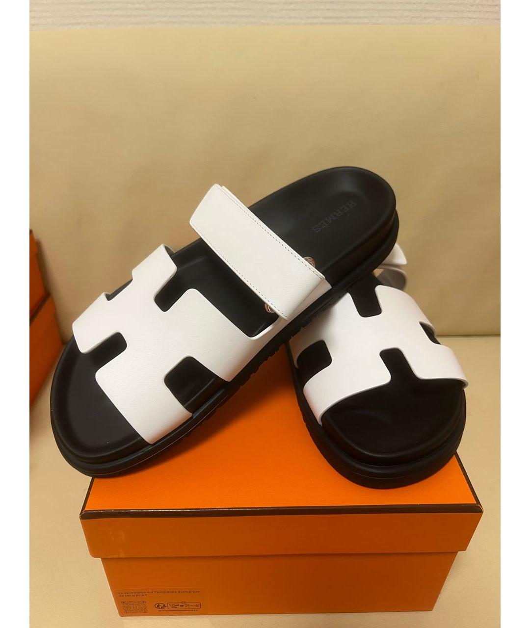 HERMES Белые кожаные шлепанцы, фото 4