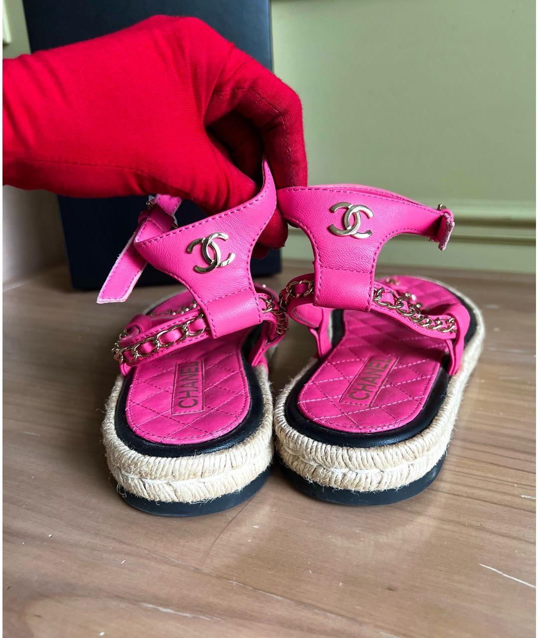 CHANEL Розовые кожаные сандалии, фото 4