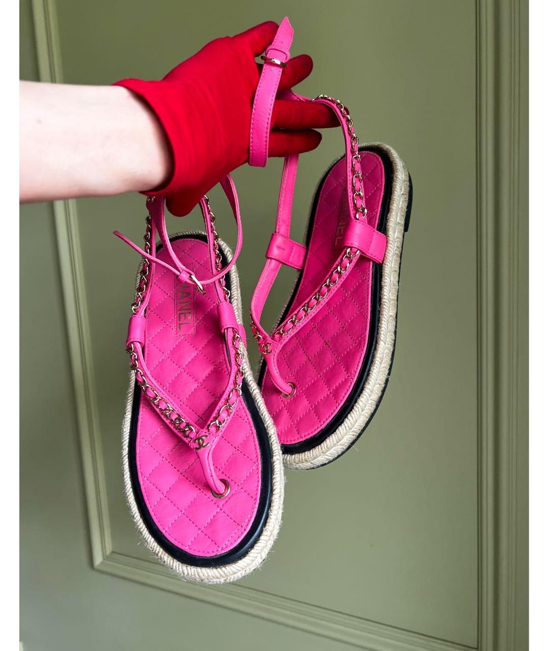 CHANEL Розовые кожаные сандалии, фото 2