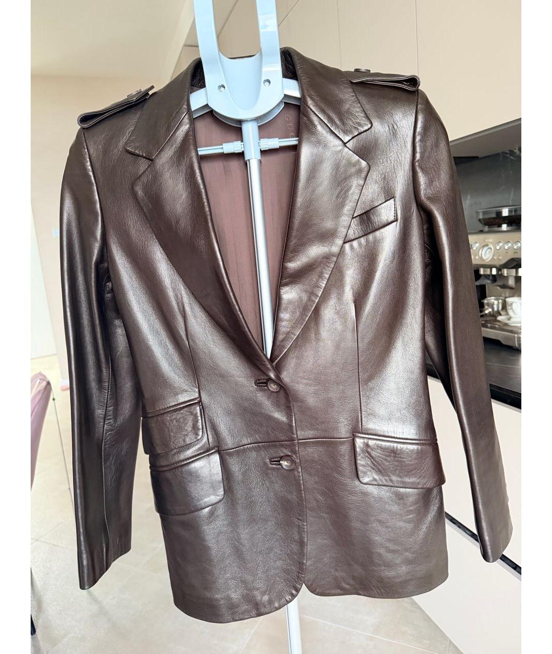 GUCCI Коричневый кожаный жакет/пиджак, фото 8