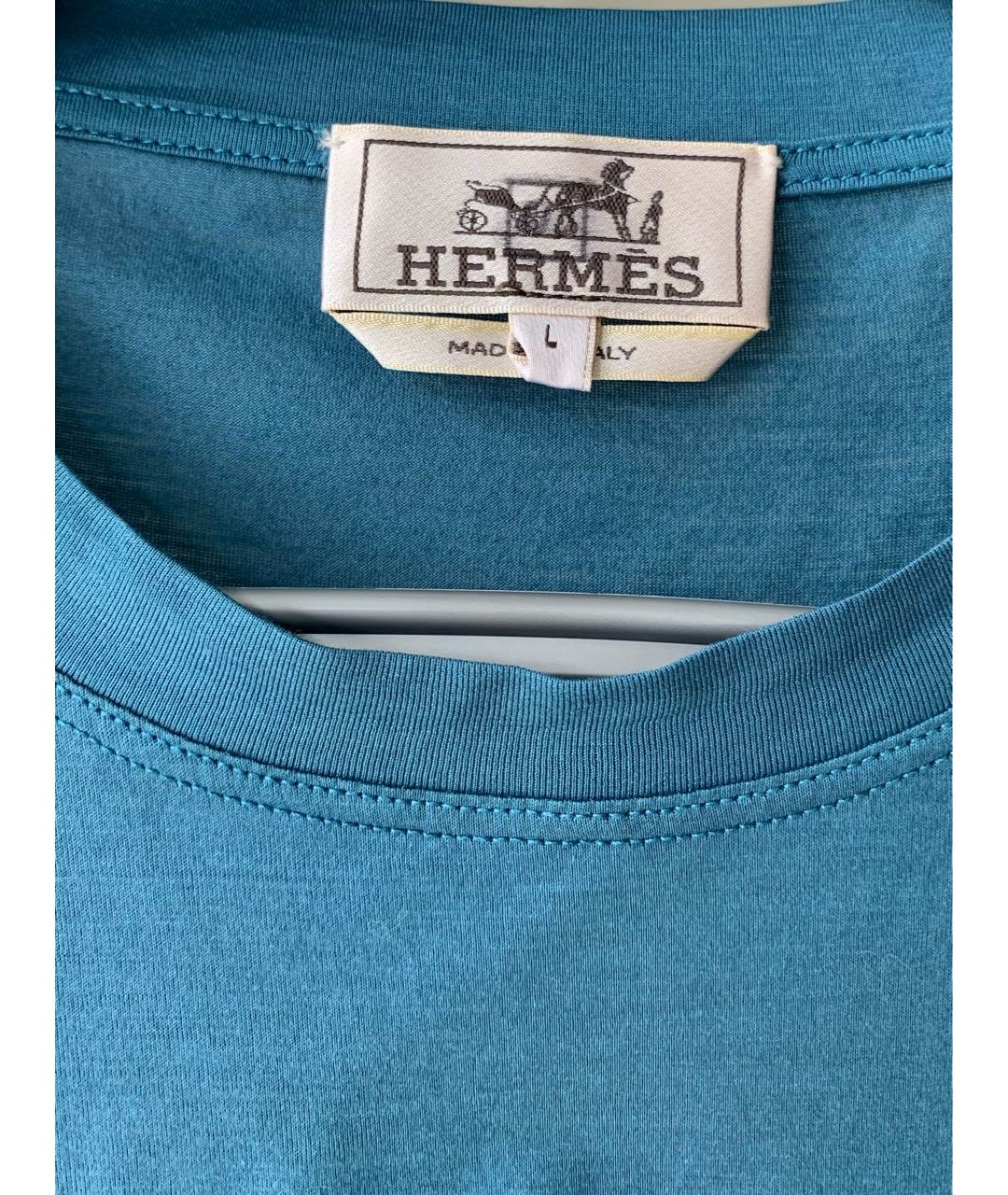 HERMES PRE-OWNED Бирюзовая хлопковая футболка, фото 5