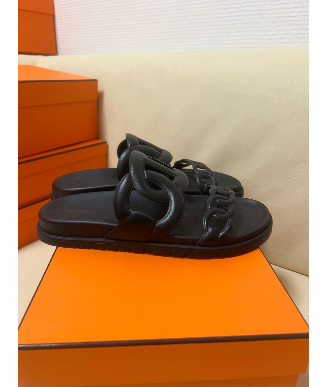 HERMES Черные резиновые шлепанцы, фото 6