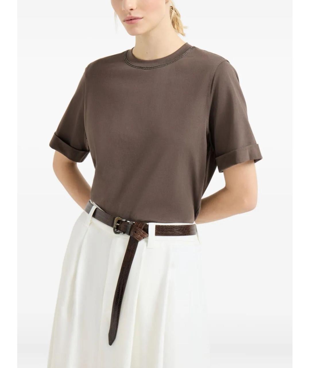 BRUNELLO CUCINELLI Коричневая хлопковая футболка, фото 4