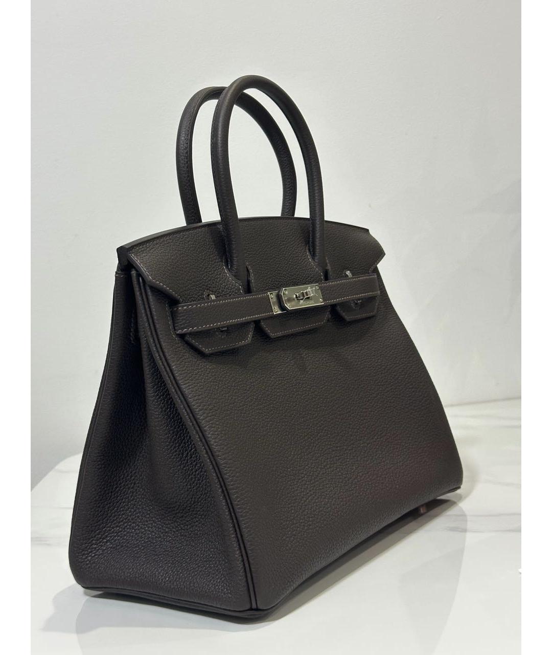 HERMES Коричневая кожаная сумка с короткими ручками, фото 2
