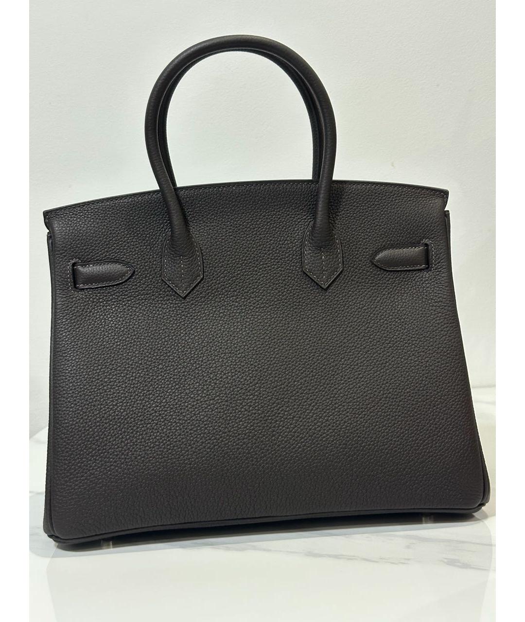 HERMES Коричневая кожаная сумка с короткими ручками, фото 3