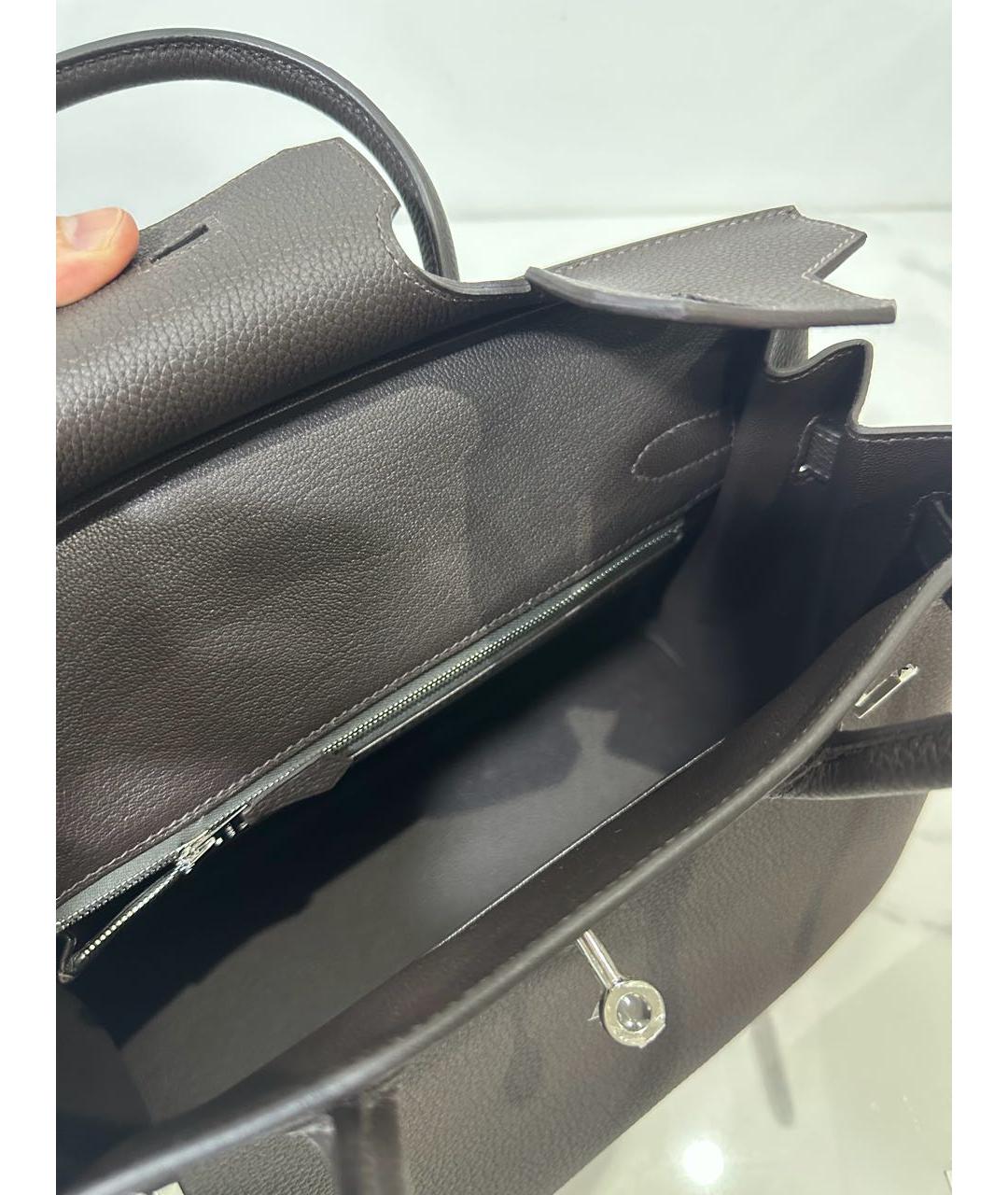 HERMES Коричневая кожаная сумка с короткими ручками, фото 8