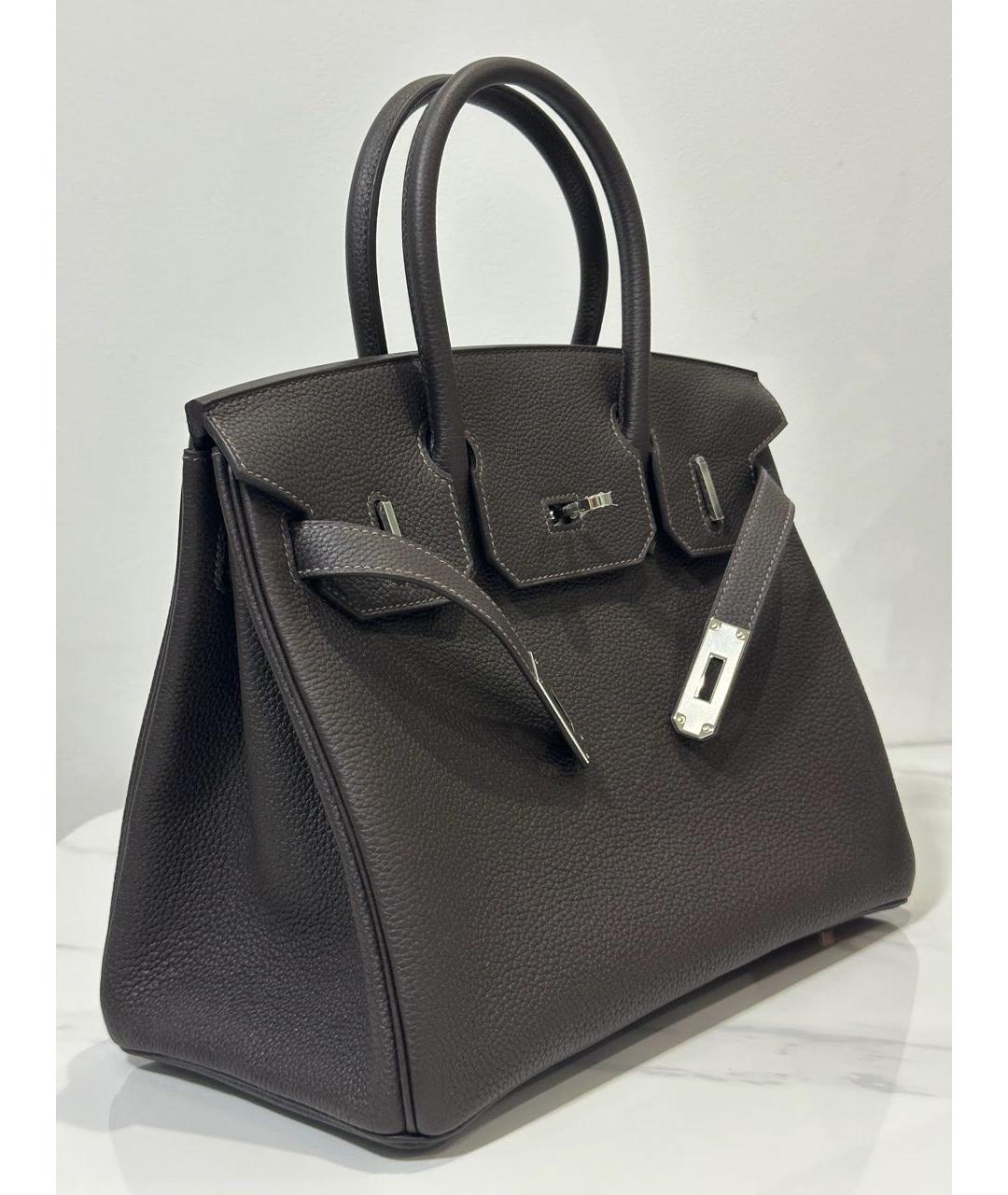 HERMES Коричневая кожаная сумка с короткими ручками, фото 6